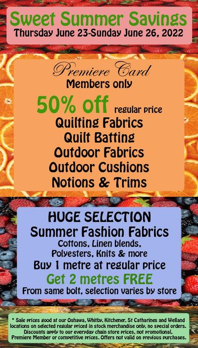 Fabricland (Oshawa, Whitby, Kitchener, St. Catharines, Welland) Flyer June 23 to 26
