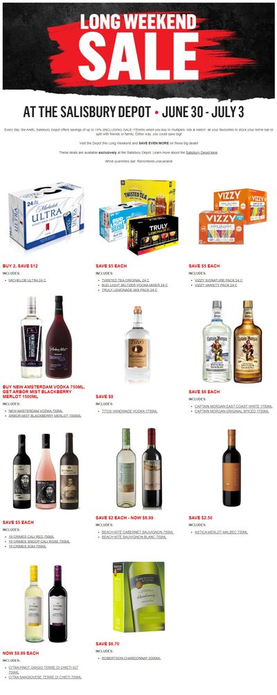 Alcool NB Liquor (Salisbury Depot) Long Weekend Savings June 30 to July 3