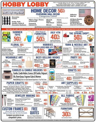 Hobby Lobby Weekly Ad Flyer June 27 to July 4