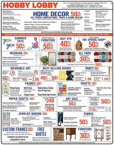 Hobby Lobby Weekly Ad Flyer July 4 to July 11