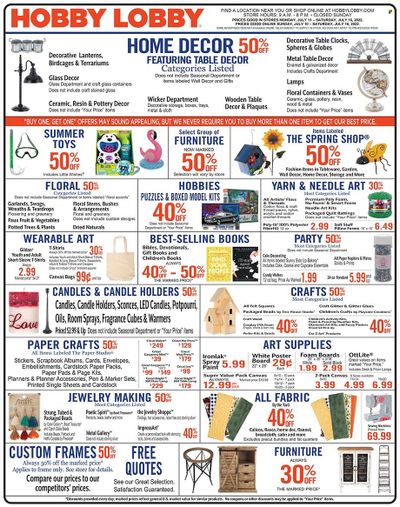 Hobby Lobby Weekly Ad Flyer July 10 to July 17