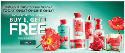 Bath & Body Works Canada Sale: Entire Poppy Collection, Buy 1, Get 1 FREE Today + Wallflowers Fragrance Refills, 8 for $30 + More Offers