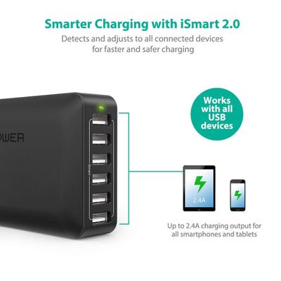 RAVPower 60W 12A 6-Port USB Charger Desktop Charging Station with iSmart, Compatible with iPhone XS X 7 Plus $ 32.99 at Amazon Canada