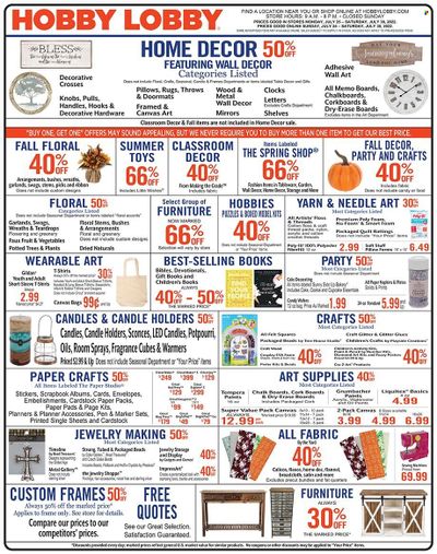 Hobby Lobby Weekly Ad Flyer July 25 to August 1