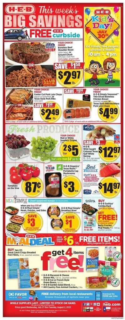 H-E-B (TX) Weekly Ad Flyer July 26 to August 2