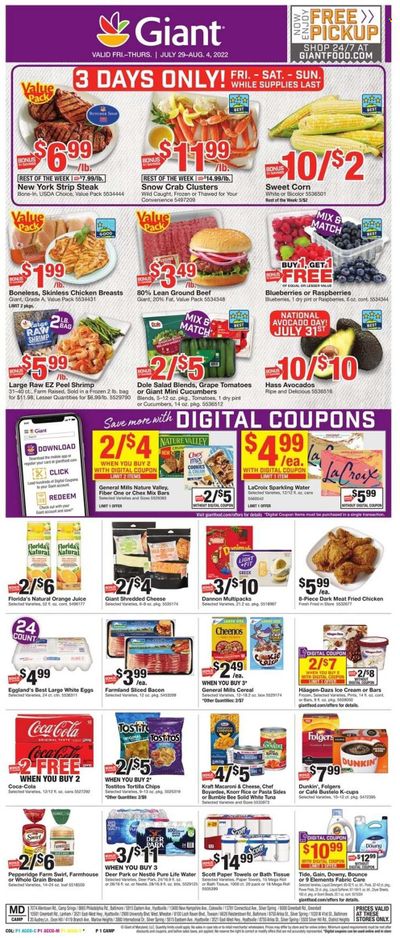 Giant Food (DE, MD, VA) Weekly Ad Flyer July 28 to August 4