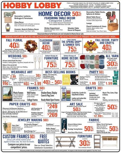 Hobby Lobby Weekly Ad Flyer July 31 to August 7