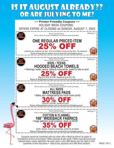 Len's Mill Stores Coupons August 2 to 7