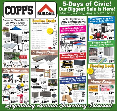 COPP's Buildall Flyer August 1 to 5