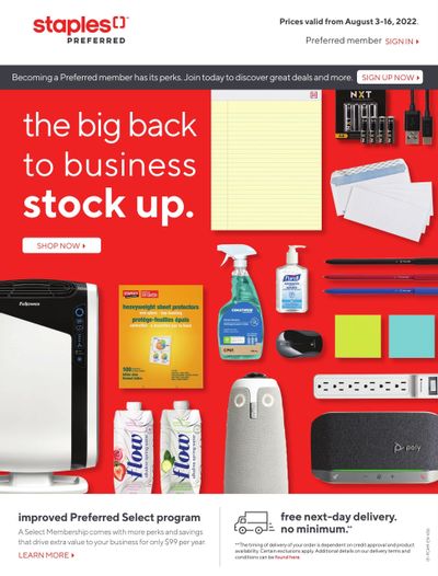 Staples Business Flyer August 3 to 16