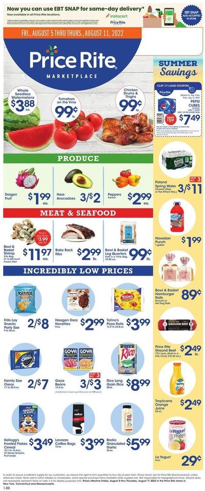 Price Rite (CT, MA, MD, NH, NJ, NY, PA, RI) Weekly Ad Flyer Specials August 5 to August 11, 2022