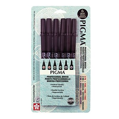 Sakura Pigma Professional Archival Ink Brush Pens, 6 Set, Black, 6 Pack $10.33 (Reg $34.84)