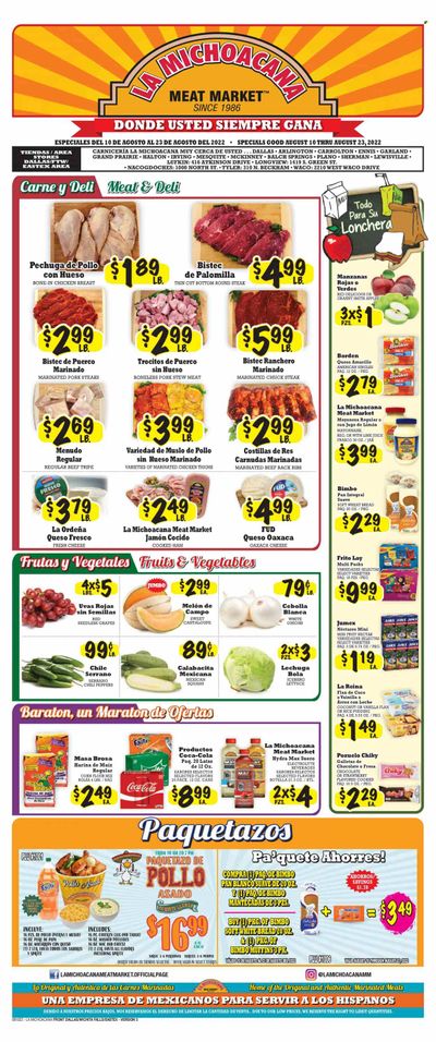La Michoacana Meat Market (TX) Weekly Ad Flyer Specials August 10 to August 23, 2022