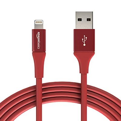 AmazonBasics USB A Cable with Lightning Connector, Premium Collection, MFi Certified iPhone Charger, 10 Foot, Red $10.21 (Reg $20.25)