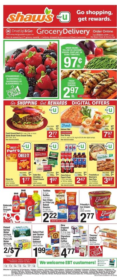Shaw’s (MA, ME, NH, RI, VT) Weekly Ad Flyer Specials August 12 to August 18, 2022
