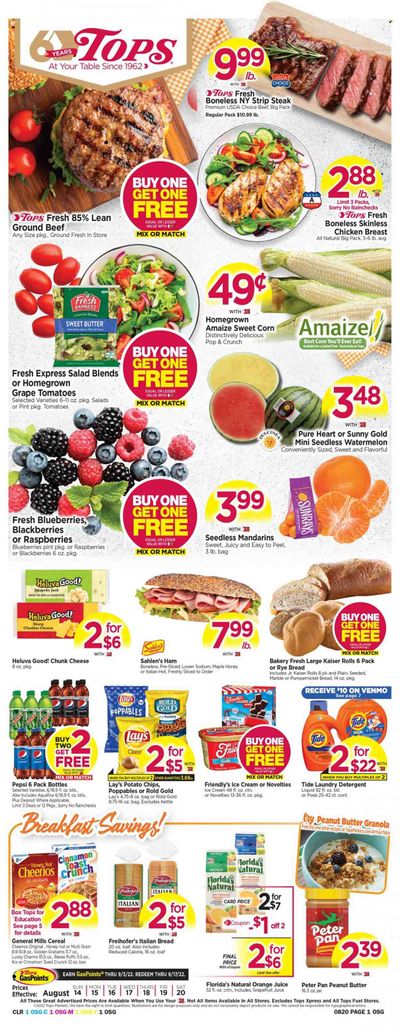 Tops Weekly Ad Flyer Specials August 14 to August 20, 2022