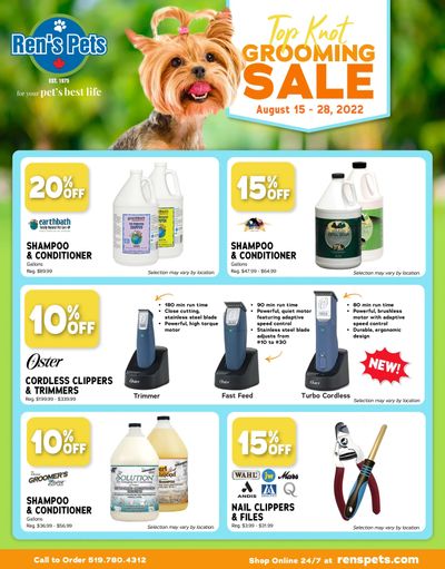 Ren's Pets Depot Top knot Grooming Sale Flyer August 15 to 28