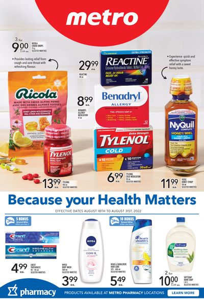 Metro (ON) Because Your Health Matters Flyer August 18 to 31