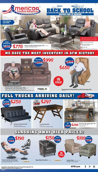 American Furniture Warehouse (AZ, CO, TX) Weekly Ad Flyer Specials August 21 to August 27, 2022