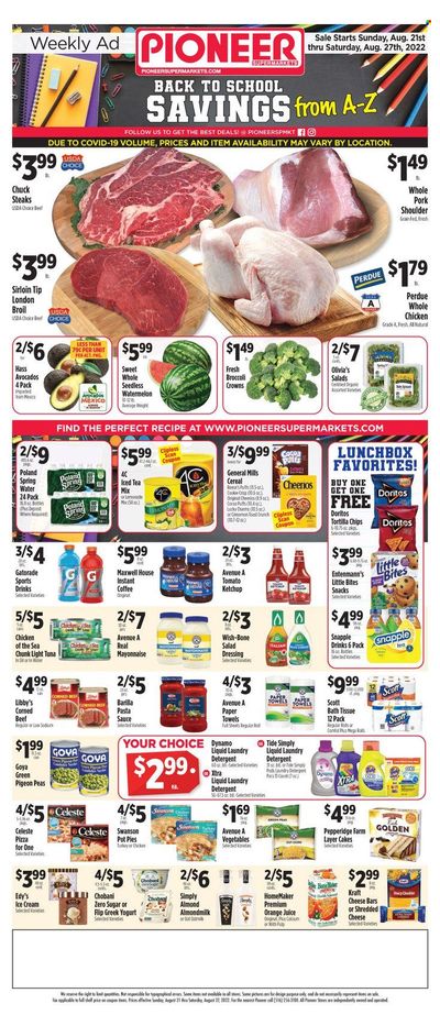Pioneer Supermarkets (NJ, NY) Weekly Ad Flyer Specials August 21 to August 27, 2022