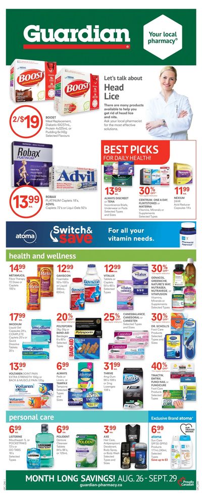 Guardian Pharmacy Monthly Flyer August 26 to September 29