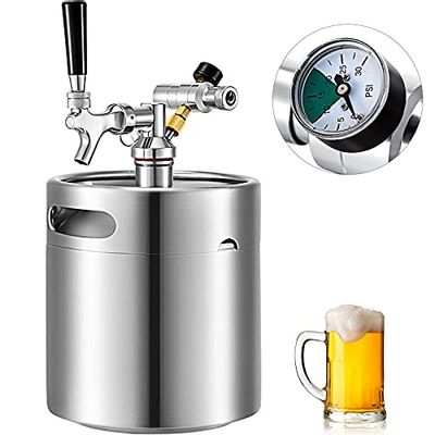 VEVOR Beer Mini Keg 169 Oz, Mini Keg Growler w/Tap Faucet, Pressurized Growler 304 Stainless Steel Pressurized Beer Growler with Co2 Pressure Regulator, Beer Dispenser Portable Carbonated Growler $129.99 (Reg $137.99)