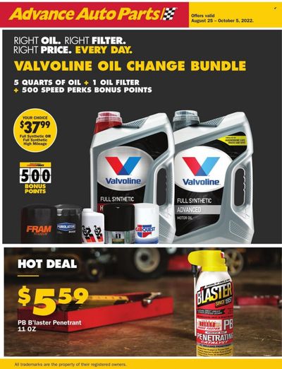 Advance Auto Parts Weekly Ad Flyer Specials August 25 to October 5, 2022