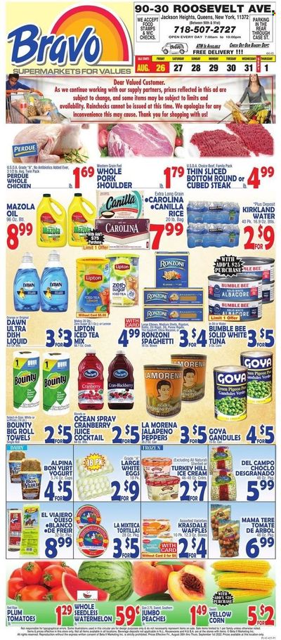 Bravo Supermarkets (CT, FL, MA, NJ, NY, PA) Weekly Ad Flyer Specials August 26 to September 1, 2022