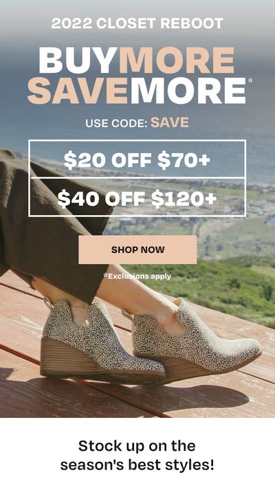 TOMS Canada Buy More, Save More Sale: Save $20 to $40 Off