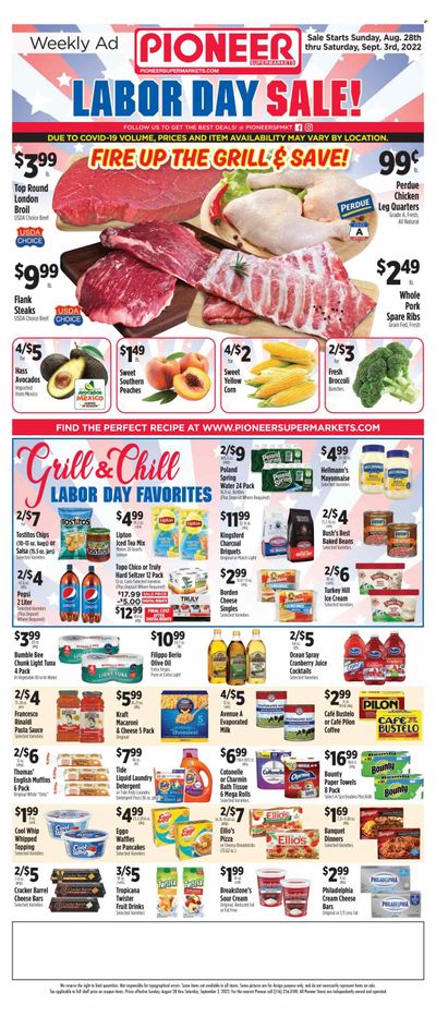 Pioneer Supermarkets (NJ, NY) Weekly Ad Flyer Specials August 28 to September 3, 2022