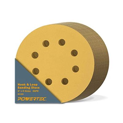 POWERTEC 44006G-50, 5" x 8 Holes, 60 Grit, A/O Hook & Loop Sanding Disc, 50PK, Gold $18.46 (Reg $20.43)