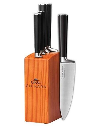 Ginsu Chikara Series Forged 5-Piece Japanese Steel Knife Set – Cutlery Set with 420J Stainless Steel Kitchen Knives – Toffee Finish Block, 07135DS $45.75 (Reg $94.59)