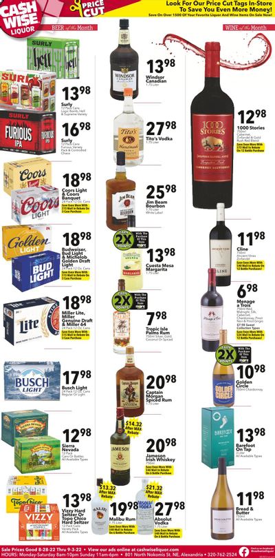 Cash Wise Liquor Only (MN) Weekly Ad Flyer Specials August 28 to September 3, 2022