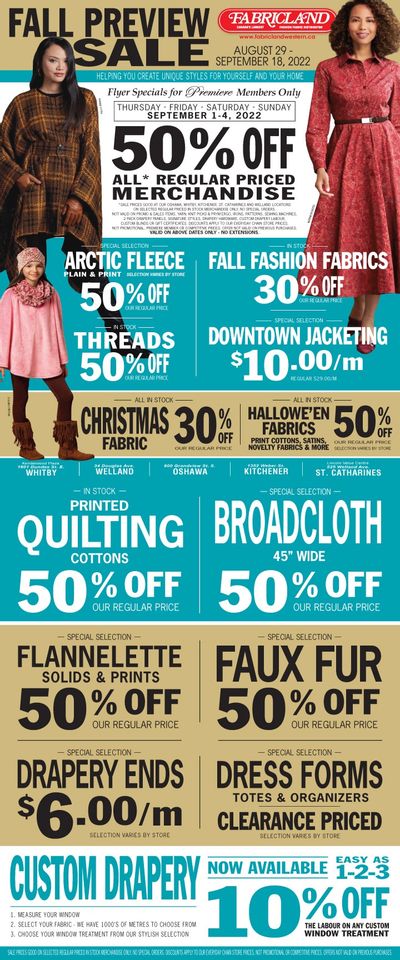 Fabricland (Oshawa, Whitby, Kitchener, St. Catharines, Welland) Flyer August 29 to September 18