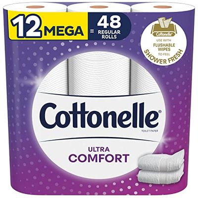 Cottonelle Ultra Comfort Toilet Paper, Strong Bath Tissue, Set of 12 Mega Rolls $10.99 (Reg $16.99)