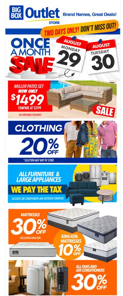 Big Box Outlet Store Flyer August 29 and 30