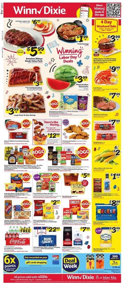 Winn Dixie (AL, FL, GA, LA) Weekly Ad Flyer Specials August 31 to September 6, 2022