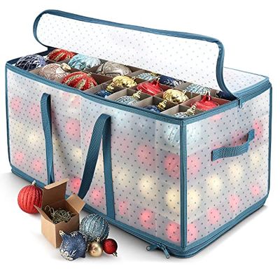 Large Christmas Ornament Storage Box With Adjustable Dividers - Plastic Ornament Storage Container For 128 Holiday Ornaments or Decorations - By Hearth & Harbor $29.82 (Reg $53.04)