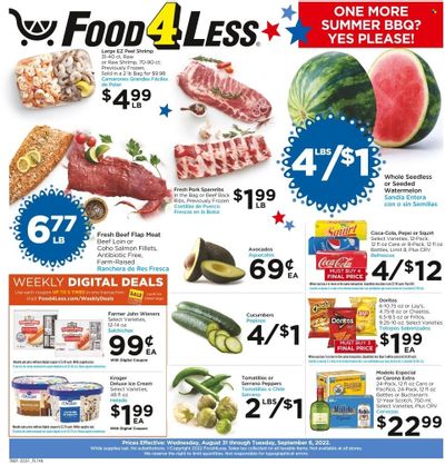Food 4 Less (CA) Weekly Ad Flyer Specials August 31 to September 6, 2022