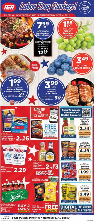 IGA (AL) Weekly Ad Flyer Specials August 31 to September 6, 2022