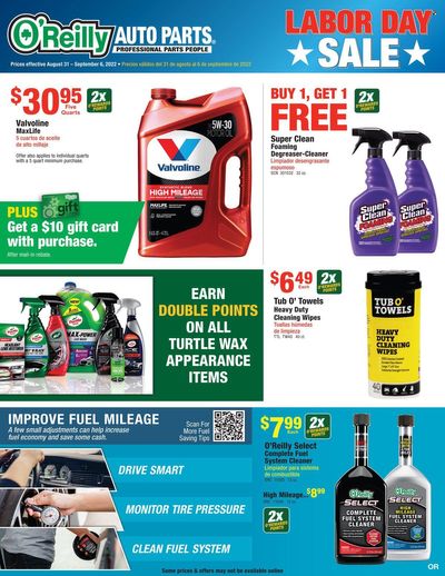 O'Reilly Auto Parts Weekly Ad Flyer Specials August 31 to September 6, 2022