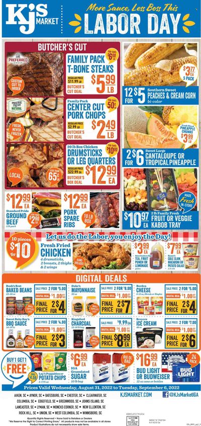 KJ´s Market (GA, SC) Weekly Ad Flyer Specials August 31 to September 6, 2022