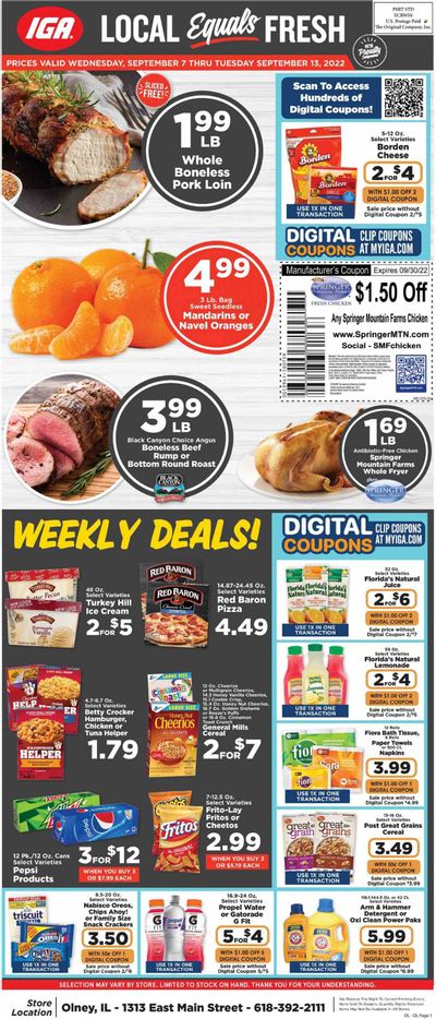 IGA (IL) Weekly Ad Flyer Specials September 7 to September 13, 2022
