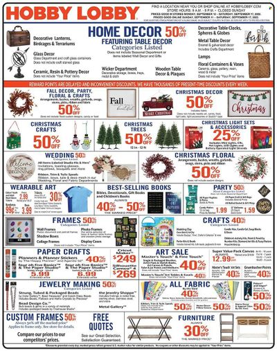 Hobby Lobby Weekly Ad Flyer Specials September 11 to September 17, 2022