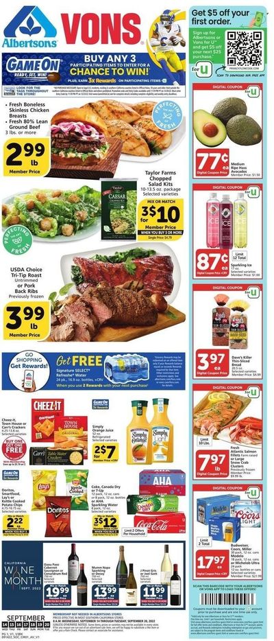 Vons (CA) Weekly Ad Flyer Specials September 14 to September 20, 2022
