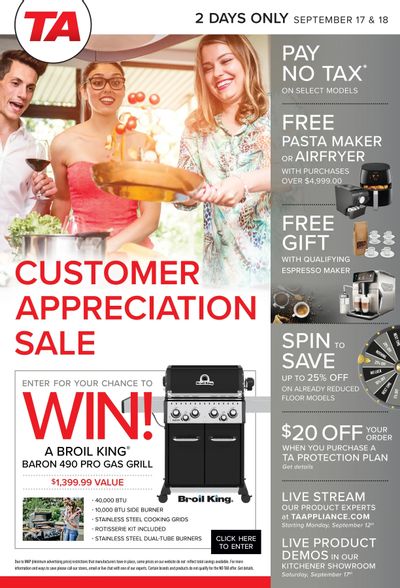 TA Appliances and Barbecues Flyer September 12 to 18