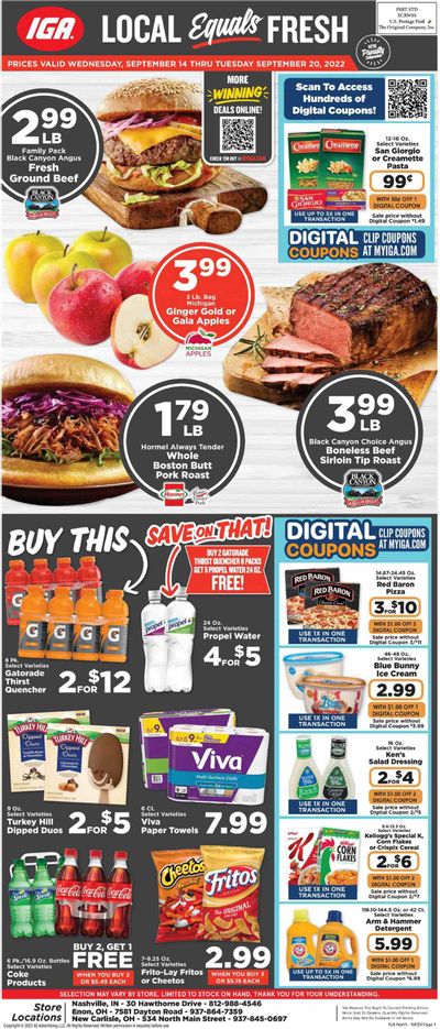 IGA (OH) Weekly Ad Flyer Specials September 14 to September 20, 2022