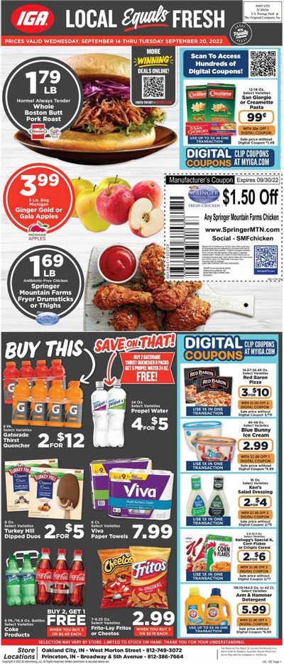 IGA (IN) Weekly Ad Flyer Specials September 14 to September 20, 2022
