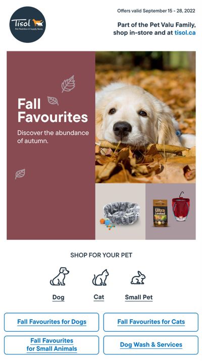 Tisol Pet Nutrition & Supply Stores Flyer September 15 to 28