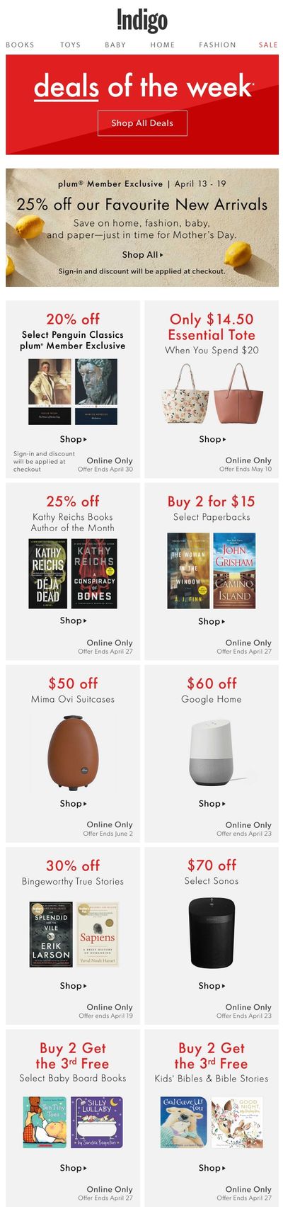 Chapters Indigo Online Deals of the Week April 13 to 19